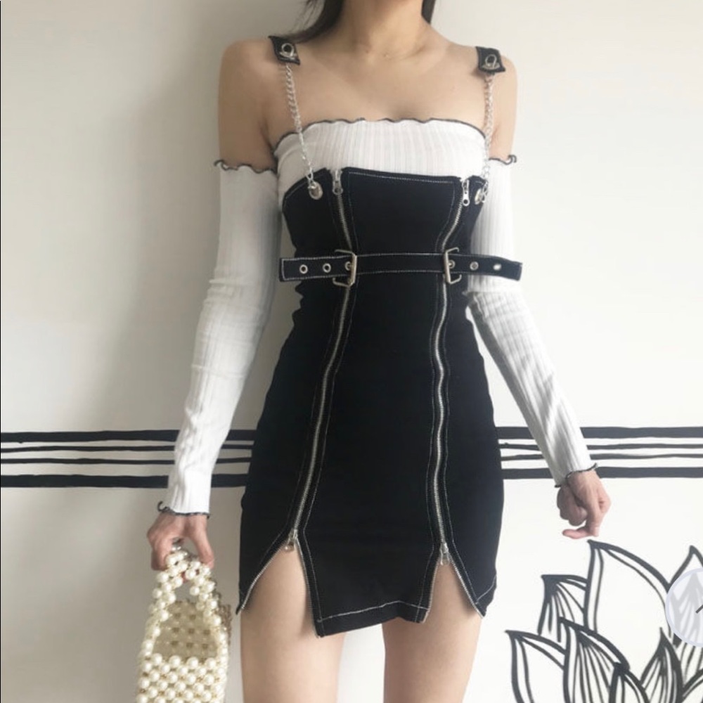 Zip Up Mini Pinafore Dress
